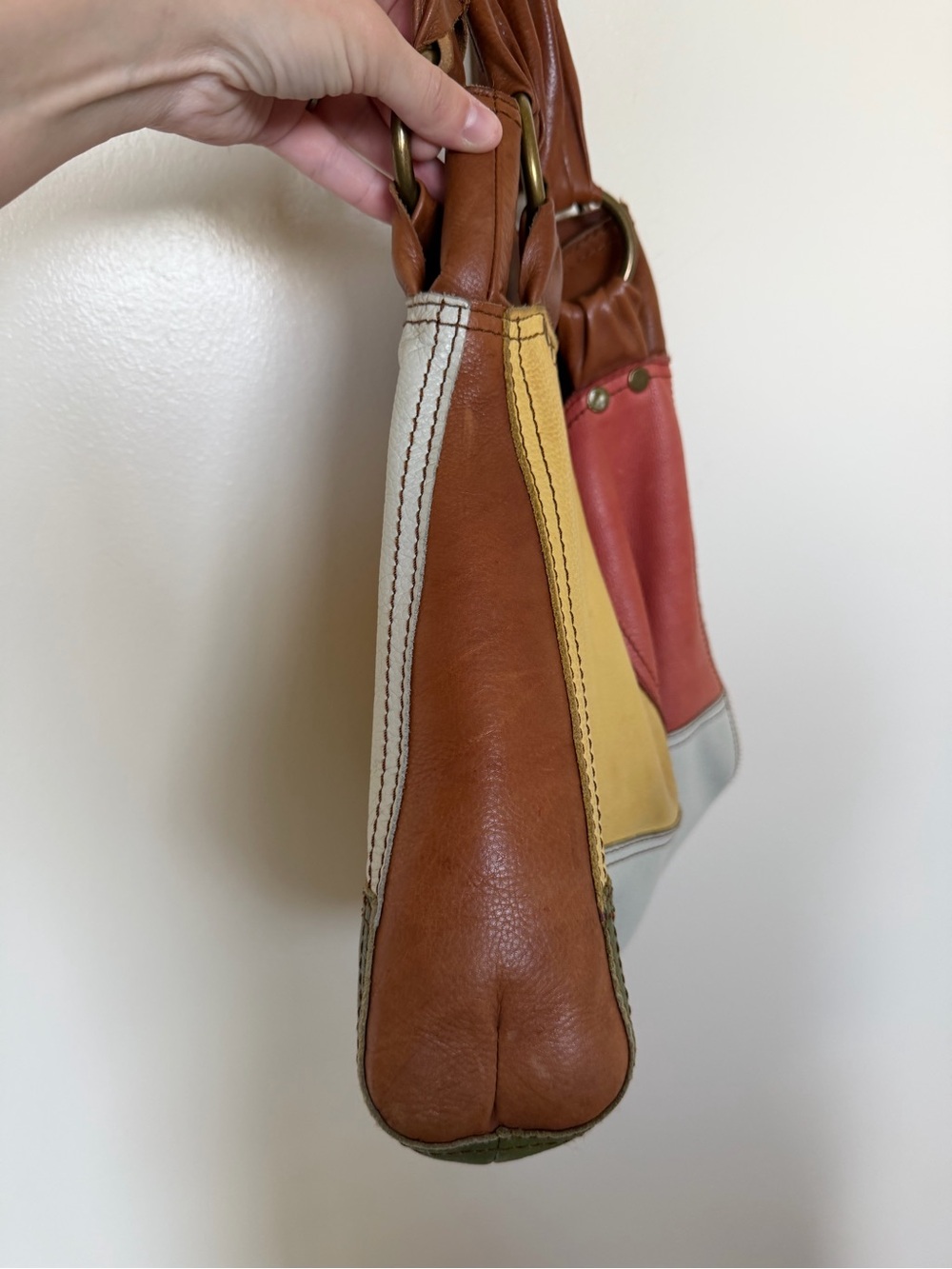 LUCKY BRAND Pebble Leather Colorful Patchwork Hobo Shoulder Bag Shopper Tote - Picture 4 of 12